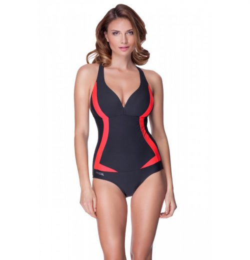 strój kąpielowy, kostium damski aqua speed grafitowo-czerwony